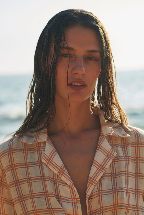 Tomaso Linen Shirt / Cream and Butter Scotch